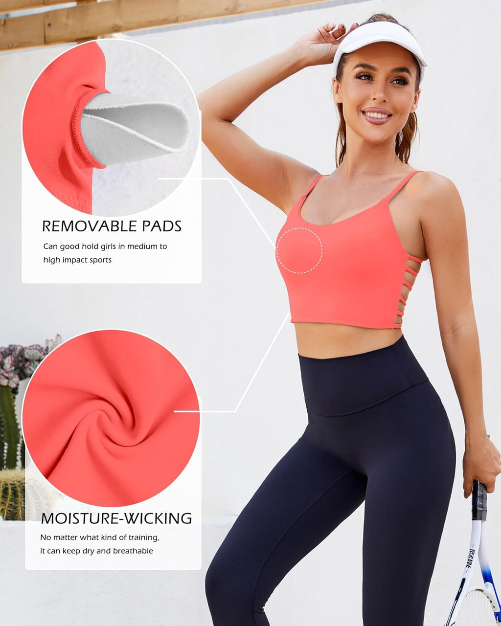 Strappy Sports Bras for Women High Support Open Back Workout Tops Longline Tank Top with Built in Bra Yoga Crop Bras