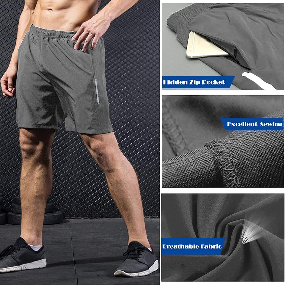 Men Workout Shorts with Pockets Breathable Quick Dry Gym Shorts for Running Training and Fitness