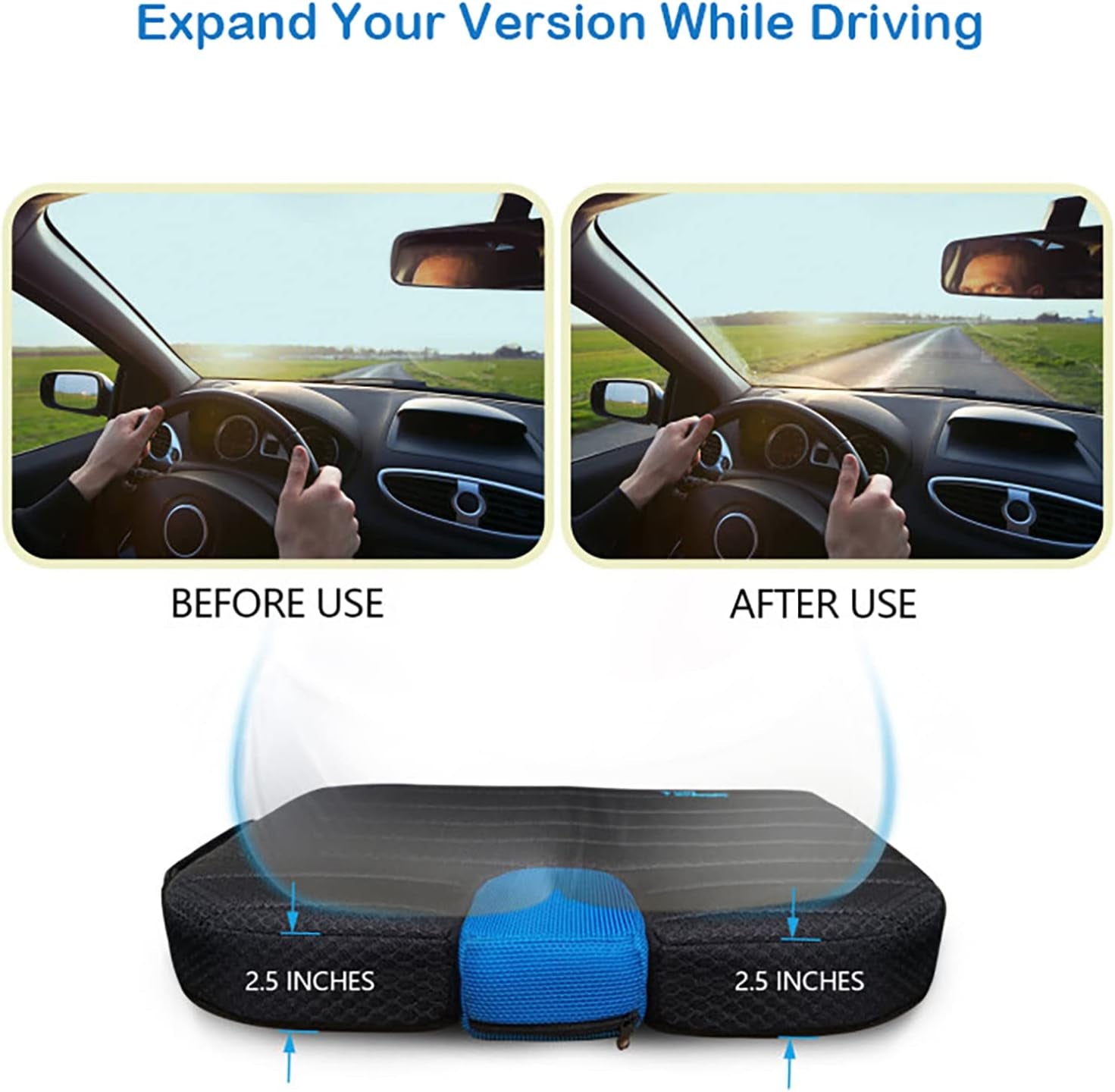 Car Seat Cushion Wedge Driving Cushion for Long Sitting Portable Wedge Pillow for Hip, Tailbone, Coccyx, Sciatica (18.5 X 16 X 2.5 Inch)