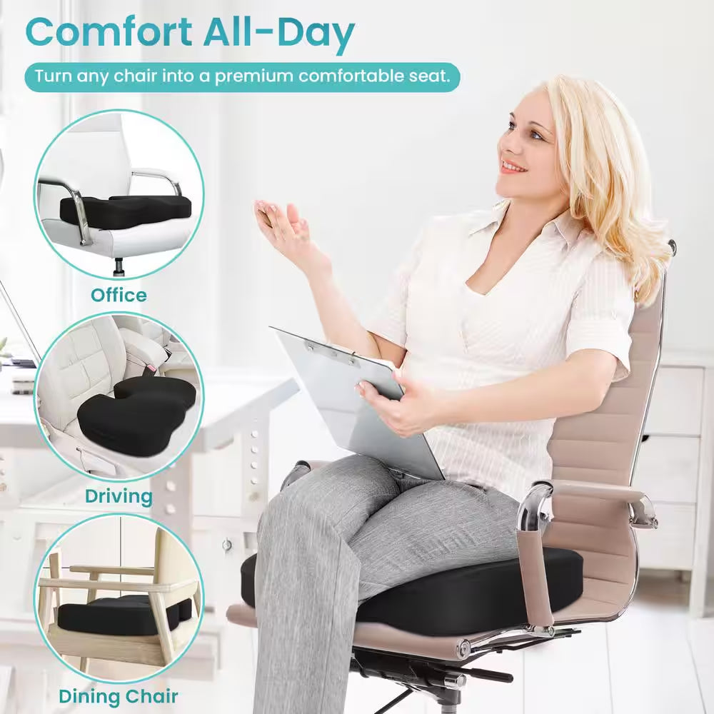 Black Memory Foam Seat Cushion with Cooling Gel for Longer and Comfortable Sitting