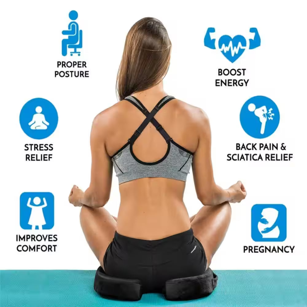 Black Memory Foam Seat Cushion with Cooling Gel for Longer and Comfortable Sitting