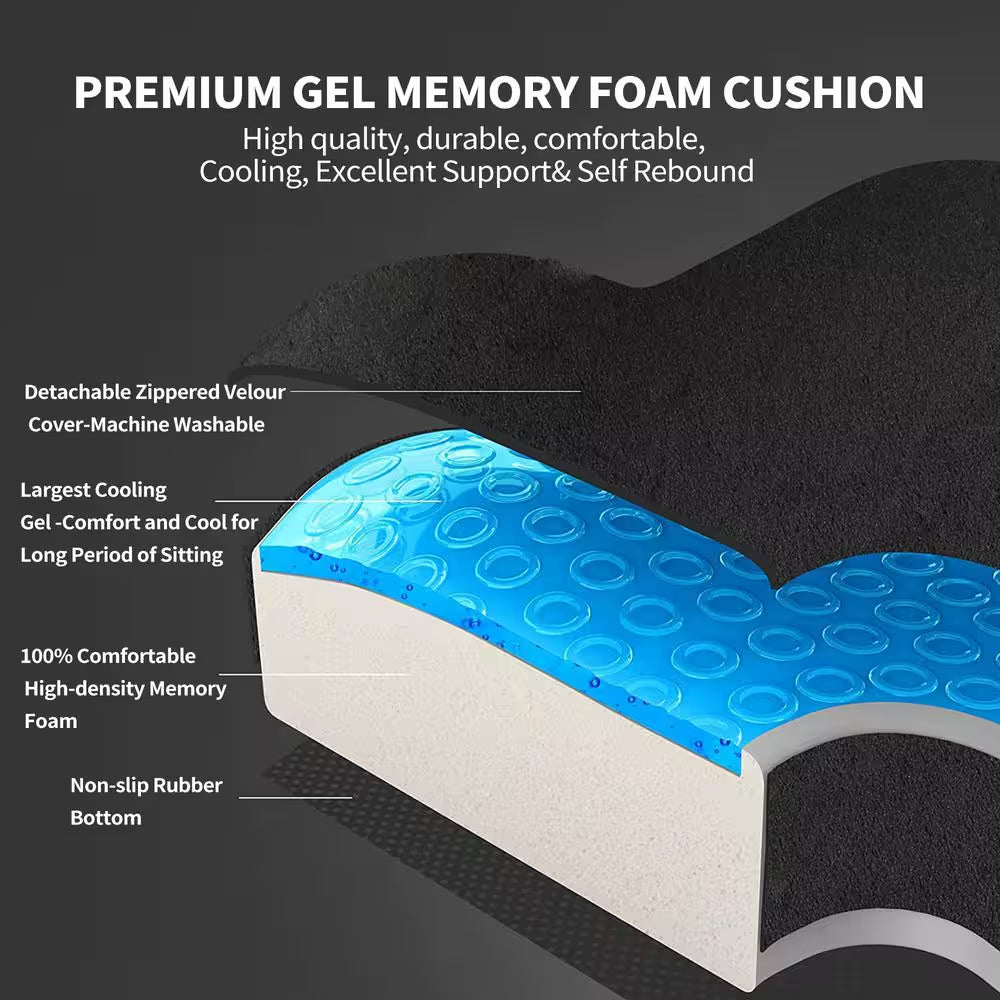Black Memory Foam Seat Cushion with Cooling Gel for Longer and Comfortable Sitting