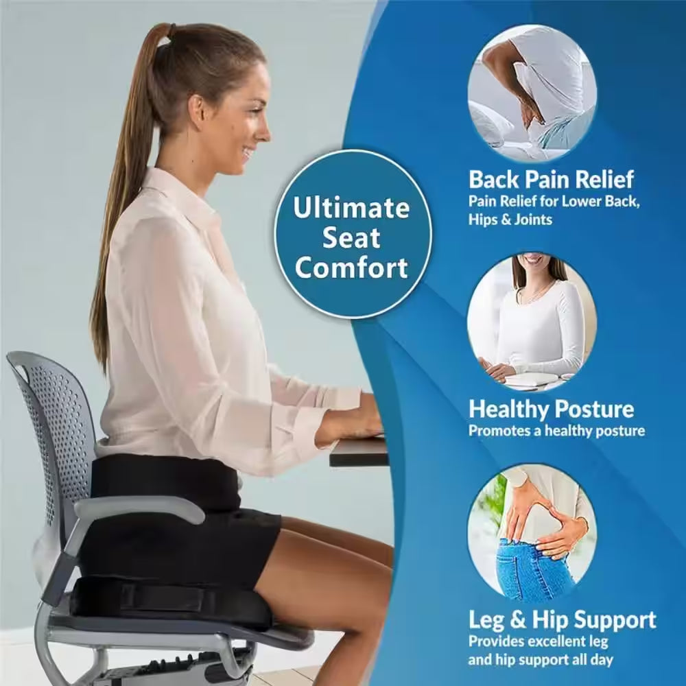 Black Memory Foam Seat Cushion with Cooling Gel for Longer and Comfortable Sitting