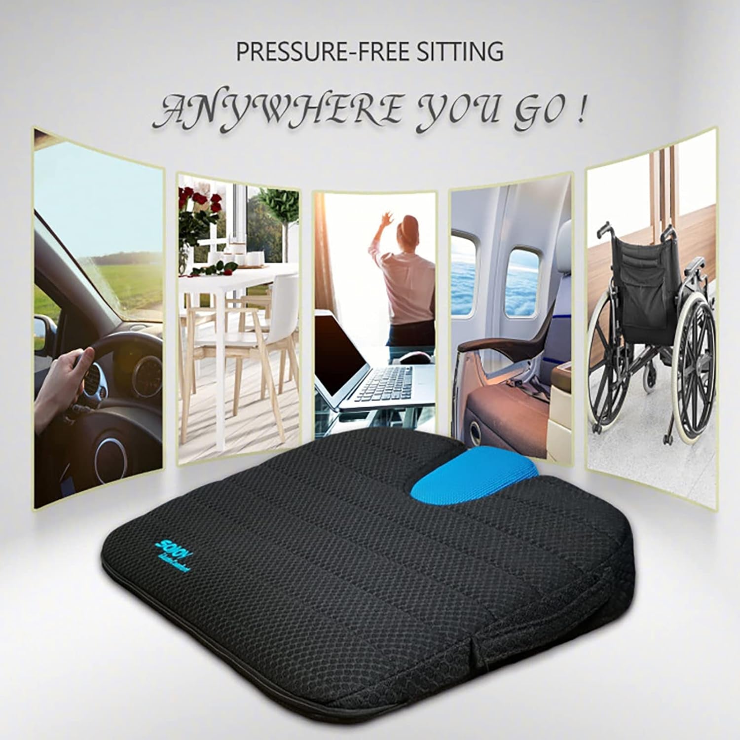 Car Seat Cushion Wedge Driving Cushion for Long Sitting Portable Wedge Pillow for Hip, Tailbone, Coccyx, Sciatica (18.5 X 16 X 2.5 Inch)