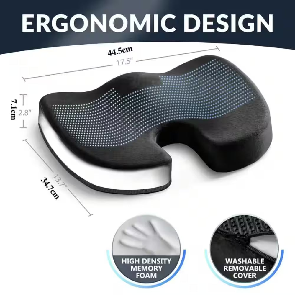Black Memory Foam Seat Cushion with Cooling Gel for Longer and Comfortable Sitting