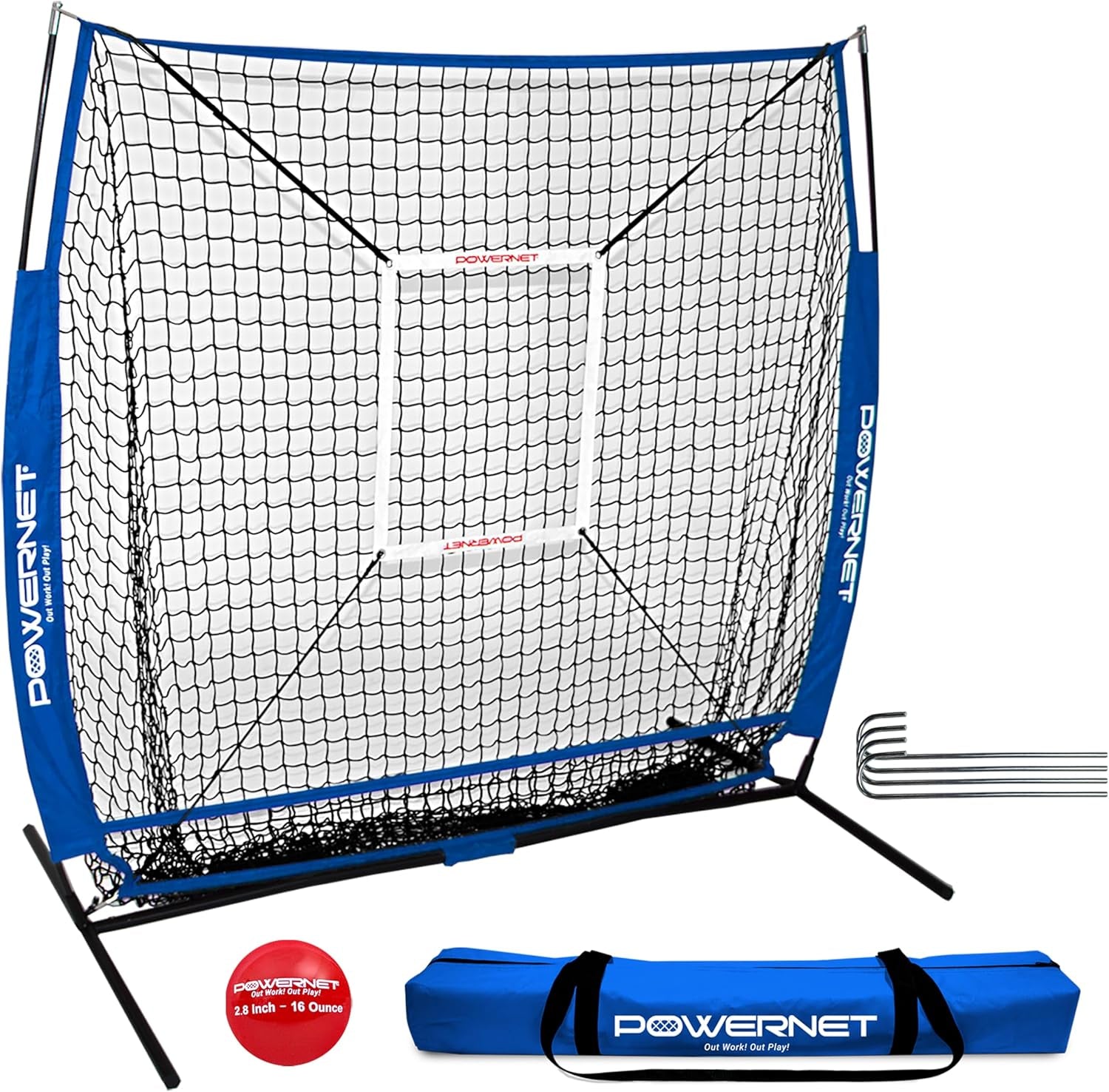 Baseball Bundle, 5X5 FT Hitting and Pitching Net, Portable Softball & Baseball Training Equipment, Weighted Ball & Carry Bag (Royal Blue Net)