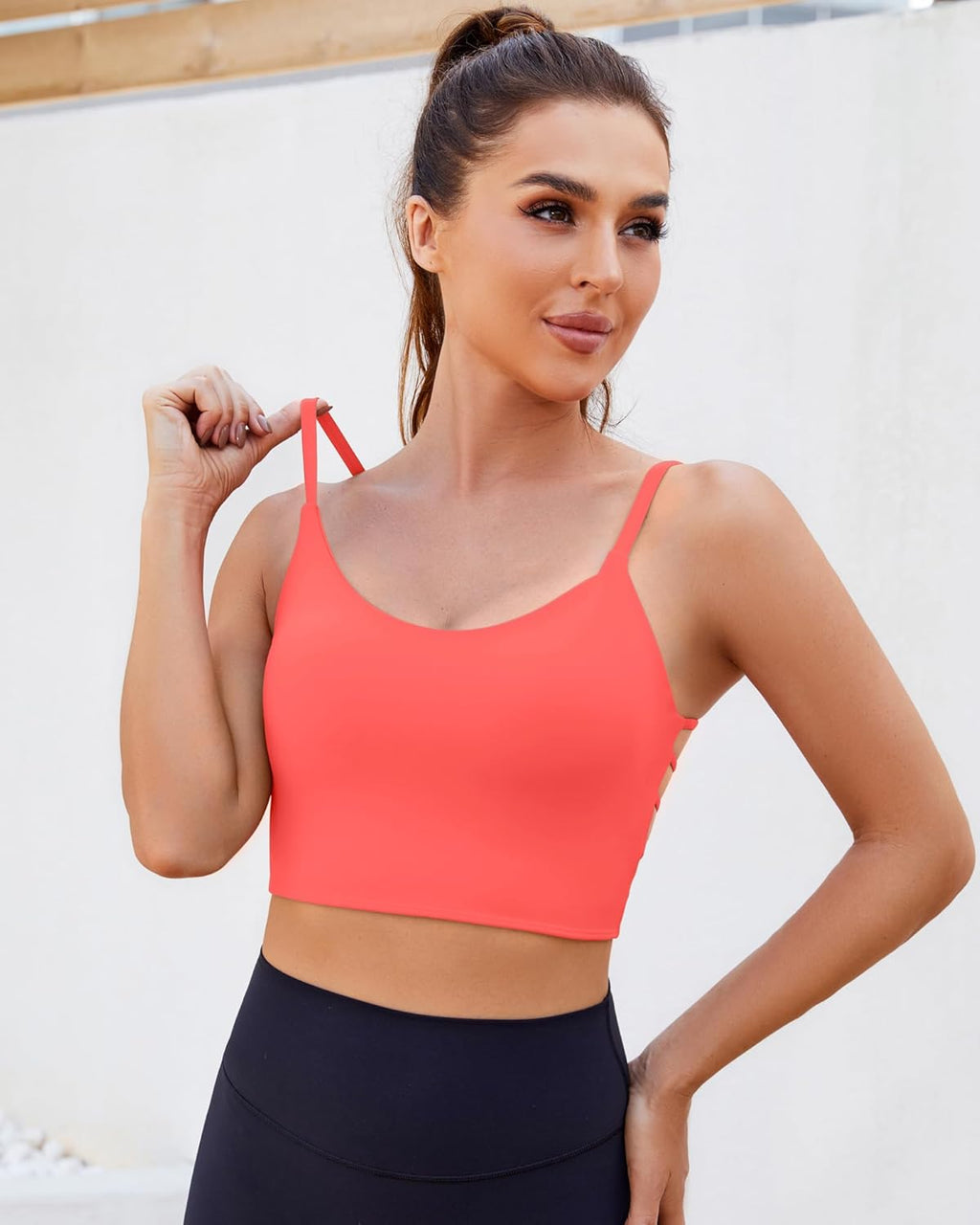 Strappy Sports Bras for Women High Support Open Back Workout Tops Longline Tank Top with Built in Bra Yoga Crop Bras