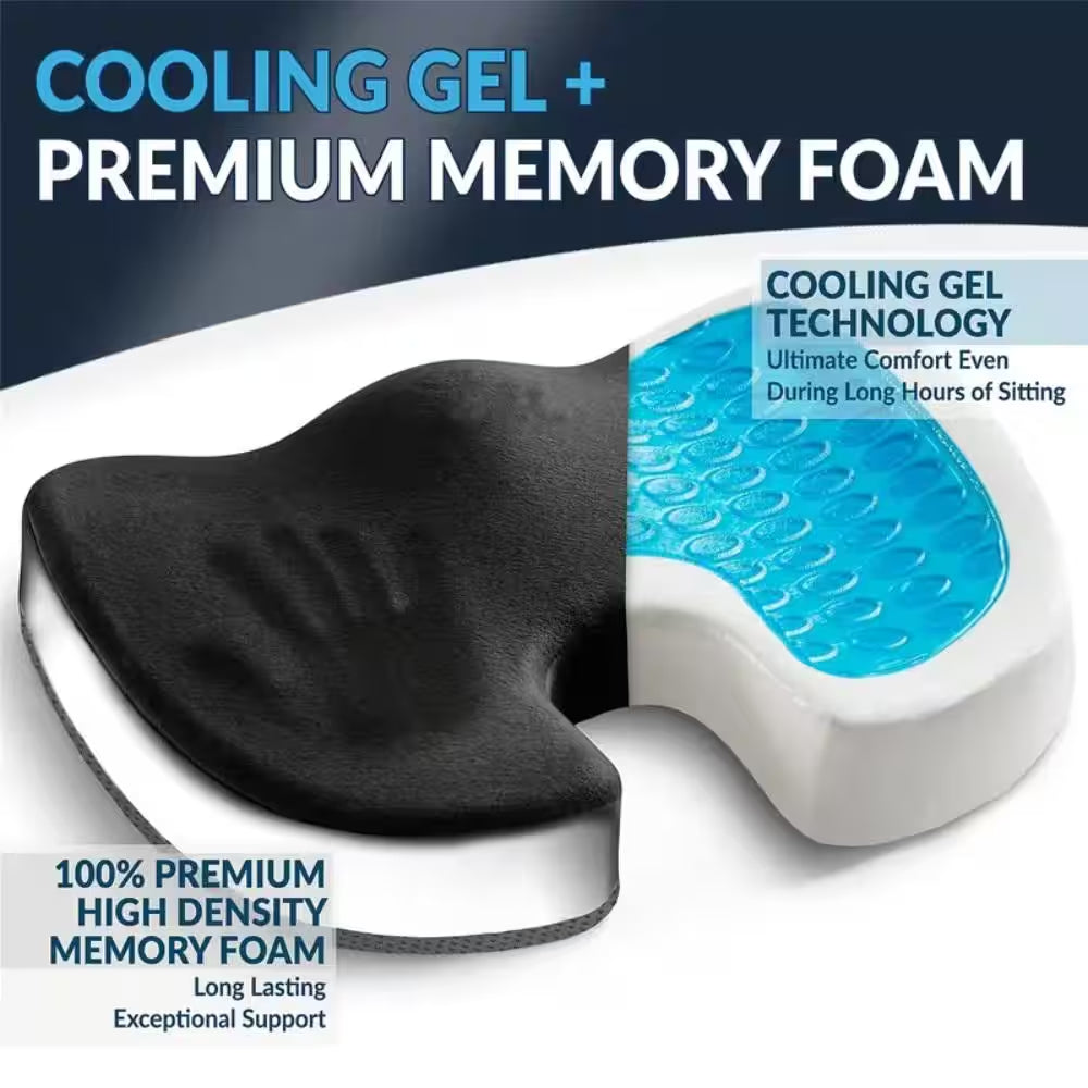 Black Memory Foam Seat Cushion with Cooling Gel for Longer and Comfortable Sitting